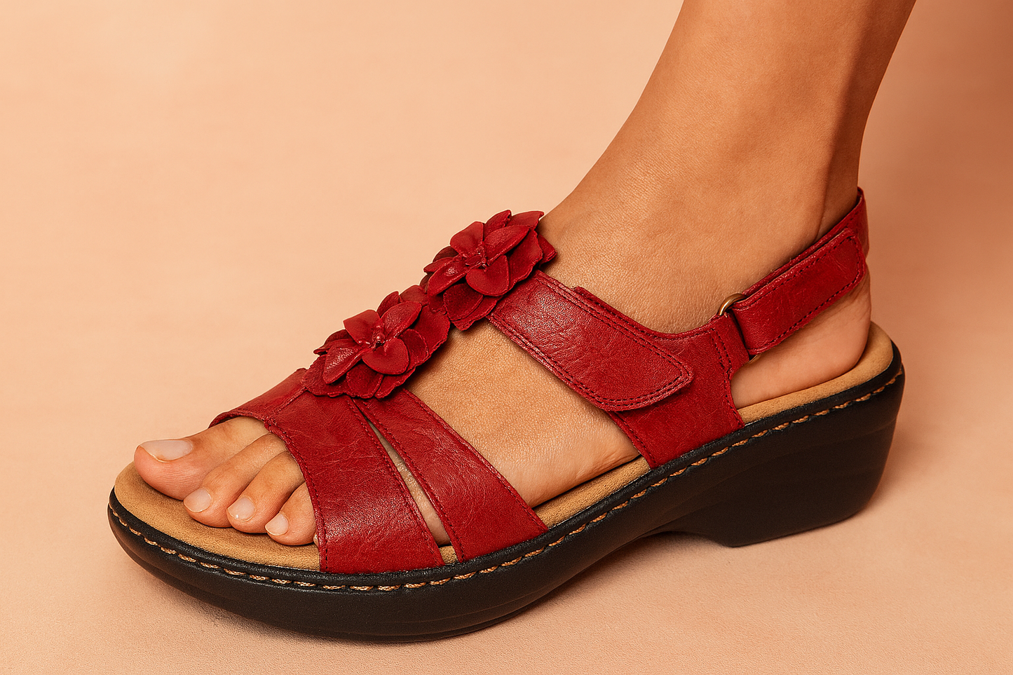Oliwia | Wedge sandals with a floral accent 1
